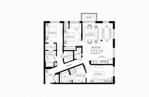 Floor plan for 3 beds, 3 baths, 1580 sqft